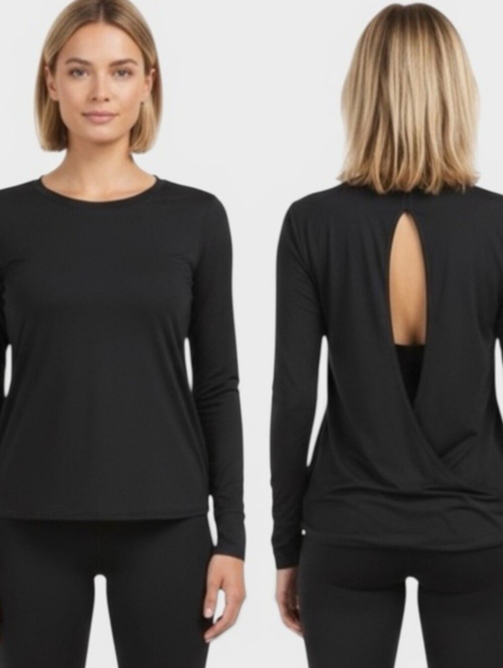 SPANX Black Butter Wrap Open Back Long Sleeve Top Size XS Quiet Luxury Workout